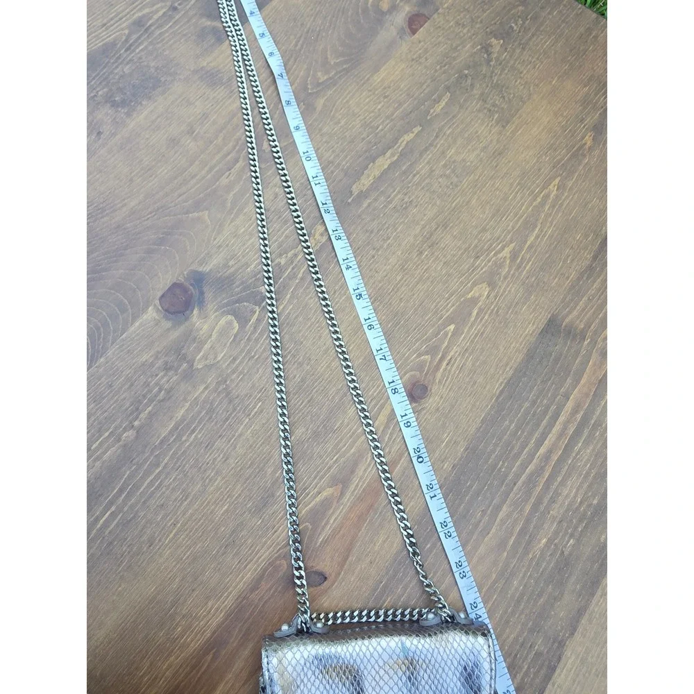 Talbots Womens Metallic Silver Snakeskin Embossed Leather Chain Crossbody Bag
